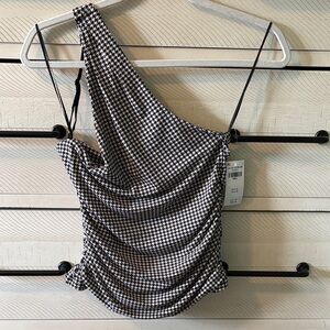 NWT Abercrombie one shoulder houndstooth top